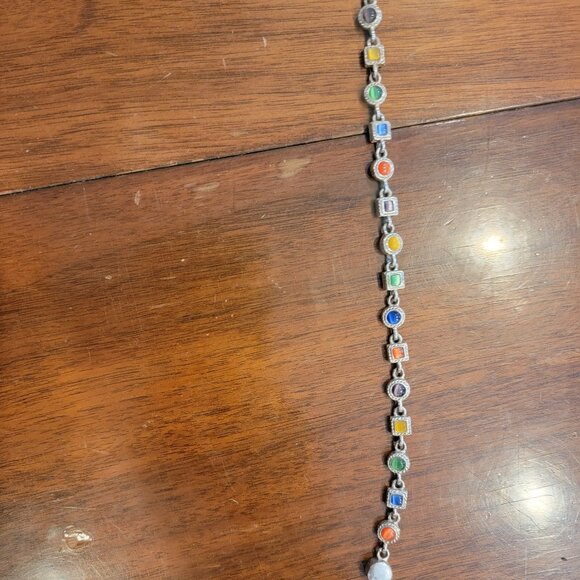 Retro Boho Multicolor Cats Eye Gemstone Bracelet w Silver Setting - Picture 4 of 8